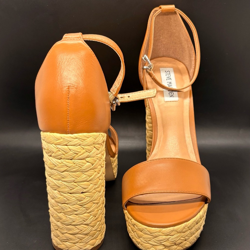 Steve Madden Cognac and Woven Platform Sandals